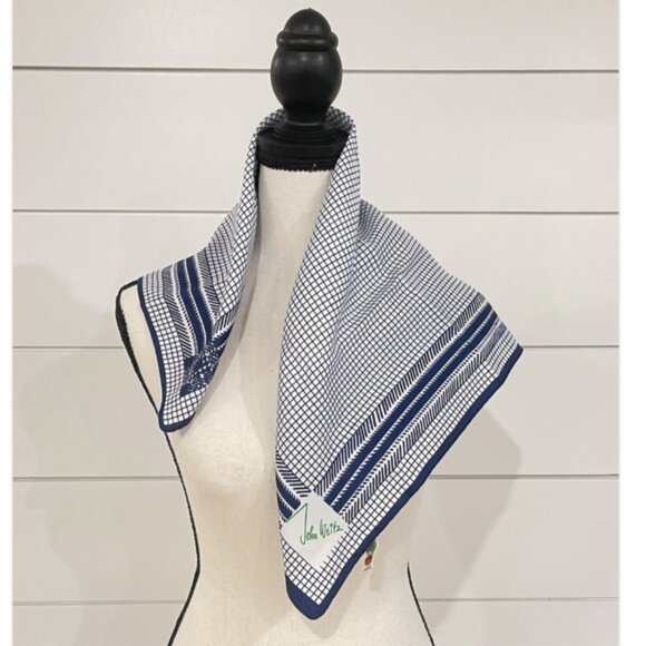 John Weitz Accessories - 1960’s John Weitz Blue White Square Scarf 22 X 23”